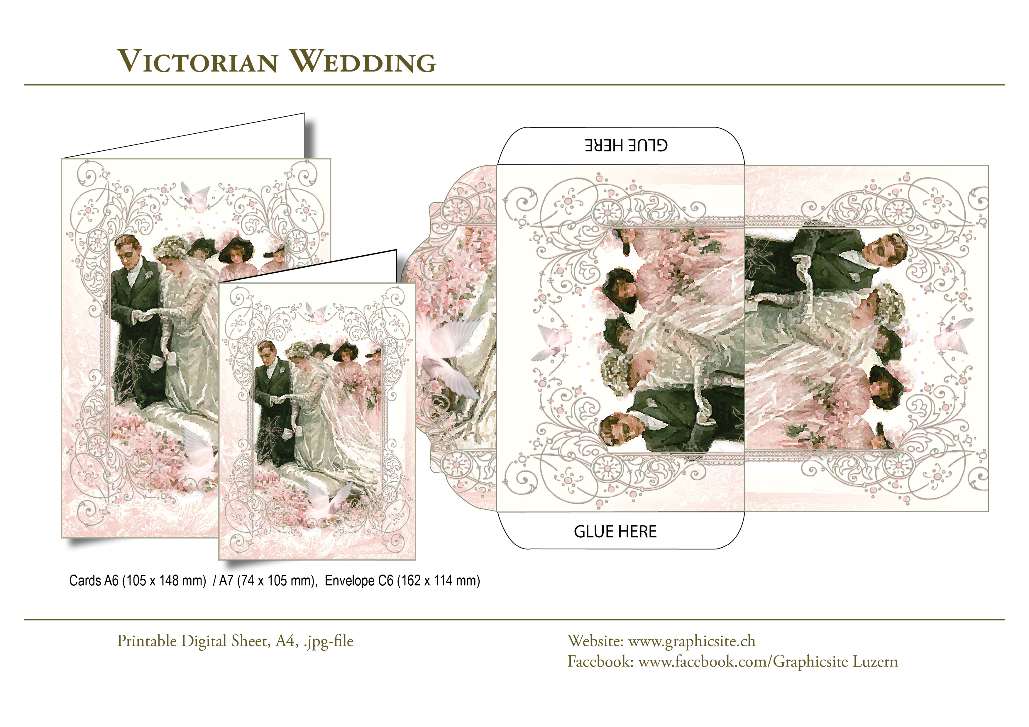 Karten selber drucken - Hochzeit, Viktorianisch